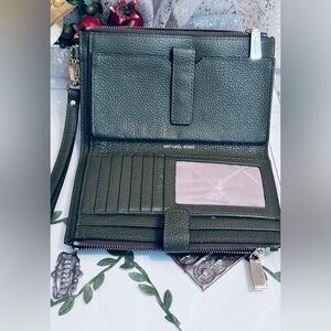 Michael Kors Adele Leather Cellphone Wallet/Wristlet  - Olive Green
